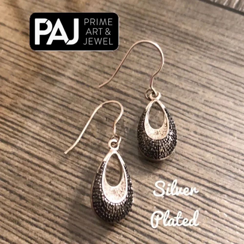 Sterling Silver Plated Oval Drop Earrings Black & Silver